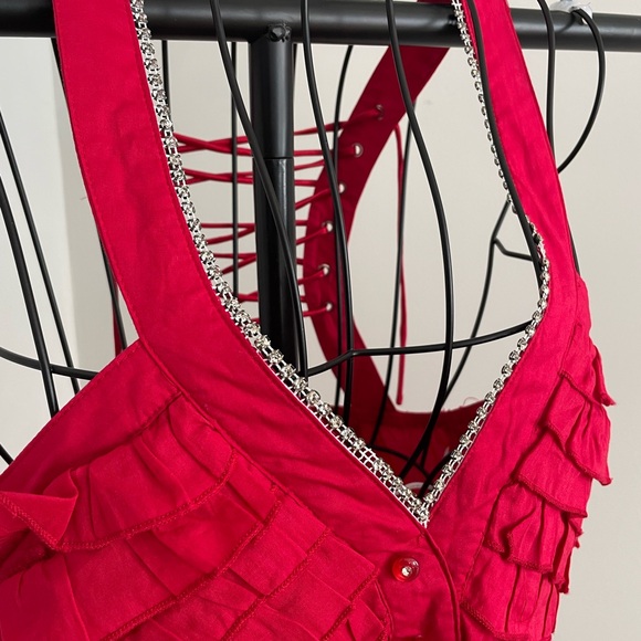 Women's Ruffled Red Top - Picture 3 of 11